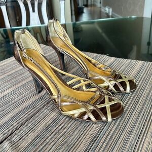 Chinese Laundry Strappy Metallic Bronze and Gold Leather Heels Size 10